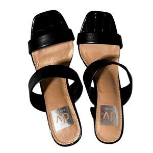 Dolce Vita Black Patent Crocodile Embossed Block Heel Mules Slides Womens Size 6